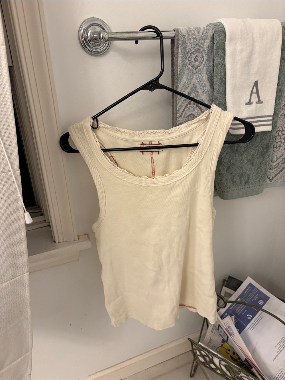 We The Free Cream Ribbed Lace-Trim Tank Top